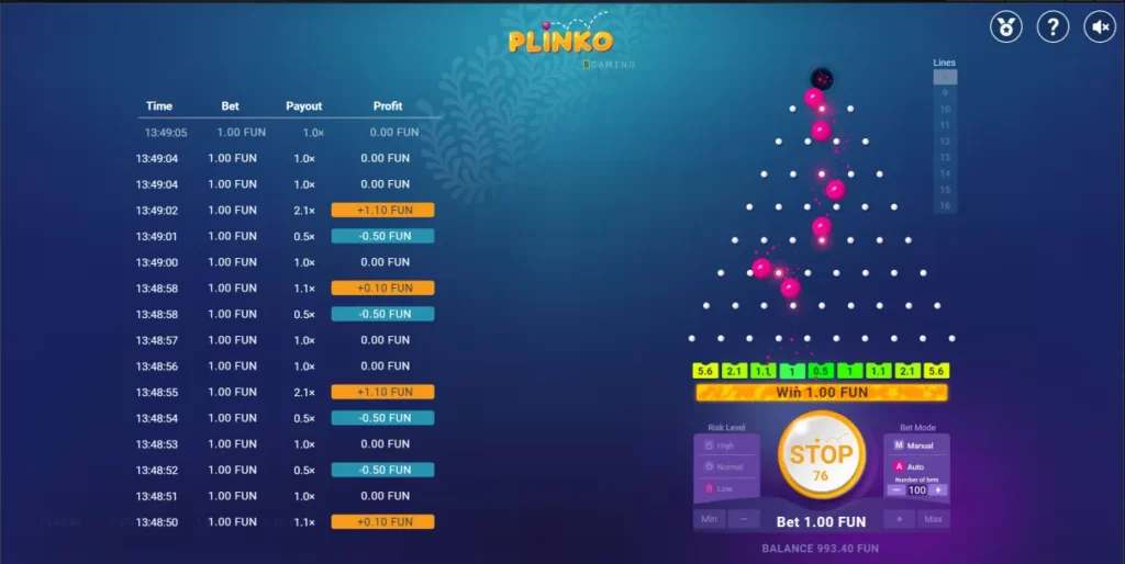1xbet plinko gameplay